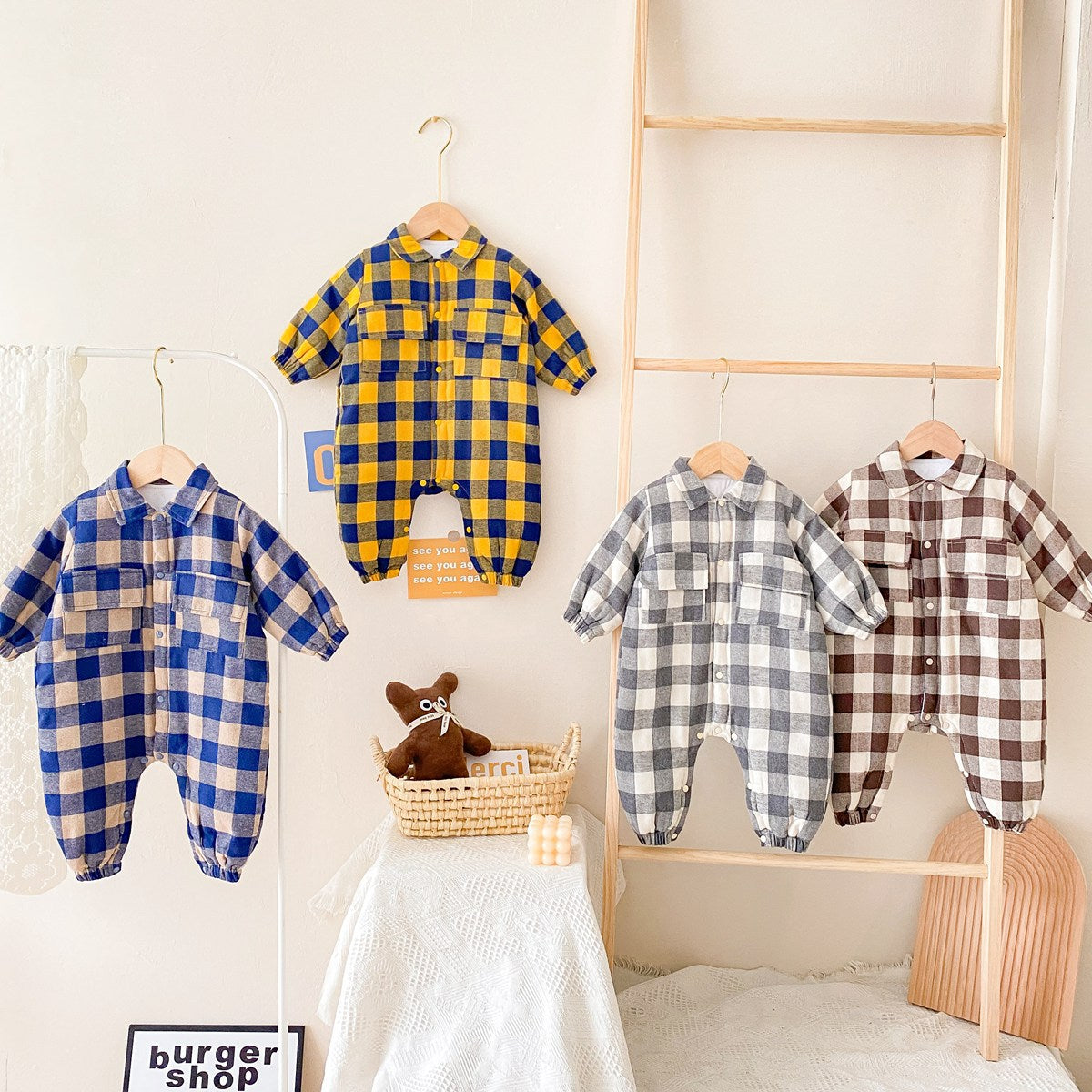 Baby Boy Plaid Pattern Snap Button Front Long-sleeved Thick Rompers by MyKids-USA™