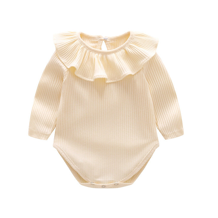 Baby Solid Color Ruffle & Buttoned Design Long-Sleeved O-Neck Onesies by MyKids-USA™