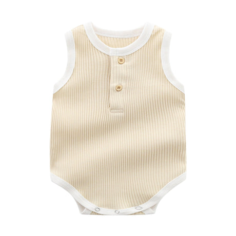 Baby Boy Solid Color Neck Buttoned Design Sleeveless Round Collar Onesies by MyKids-USA™