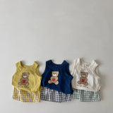 Baby Bear Print Pattern Tops With Plaid Shorts Sets by MyKids-USA™