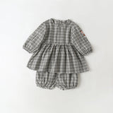 Baby Girl Floral Embroidered Pattern Plaid Graphic A-Line Tops Combo Shorts Sets by MyKids-USA™