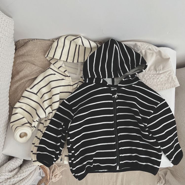 Baby Striped Pattern Single Breasted Design Long Sleeve Coat With Hat by MyKids-USA™