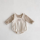 Baby Striped Shirt Combo Corduroy Fabric Cartoon Bear Embroidered Vest Bodysuit 2 Pieces Sets by MyKids-USA™