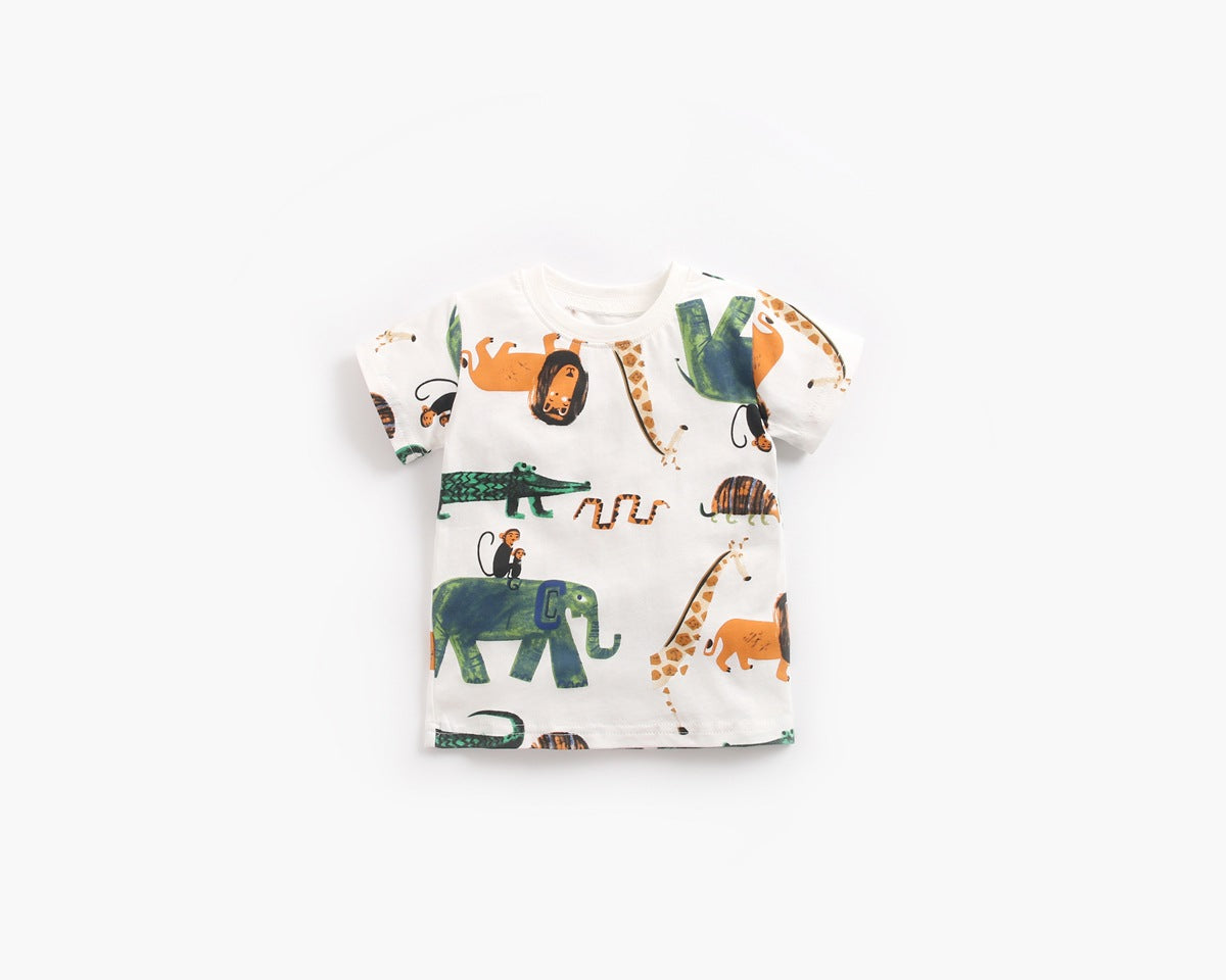 Baby Boy Animal Print Short-Sleeved Top Combo Shorts 2-Pieces Sets In Summer by MyKids-USA™