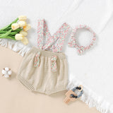 Baby Girl Ditsy Flower Sling Knitted Shorts Overalls With Headband by MyKids-USA™