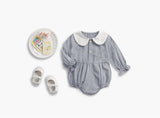 Baby Girl Doll Collar Design Solid Color Long Sleeve Onesies With Buttons by MyKids-USA™