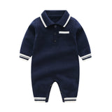 Baby Solid Color Quarter Button Design Lapel Knitted College Style Rompers by MyKids-USA™