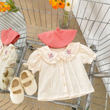 Baby Girl Solid Color Doll Neck Blouses With Strap Dress Sets by MyKids-USA™