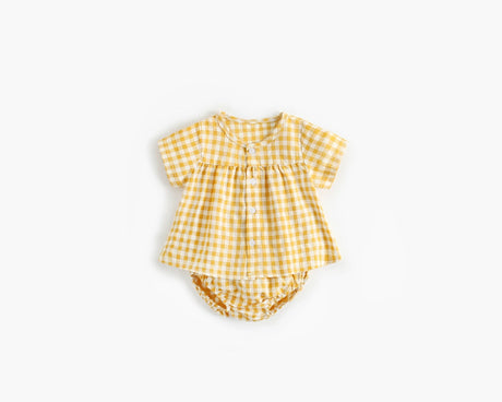 Baby Girl Plaid Pattern Single Breasted Design Shirt Combo Shorts Sets by MyKids-USA™