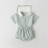 Baby Girl 1pcs Plaid Pattern Contrast Tape Lapel Design Combo Shorts Sets by MyKids-USA™