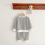 Baby Unisex Striped Pattern Bear Patched Hoodies Combo Pants Sets by MyKids-USA™