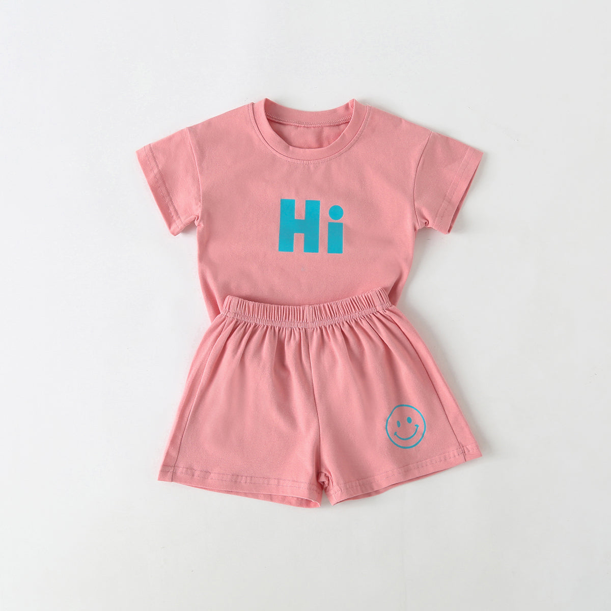 Baby Smiley & Slogan Print Tops Combo Shorts Korean Style Sets by MyKids-USA™