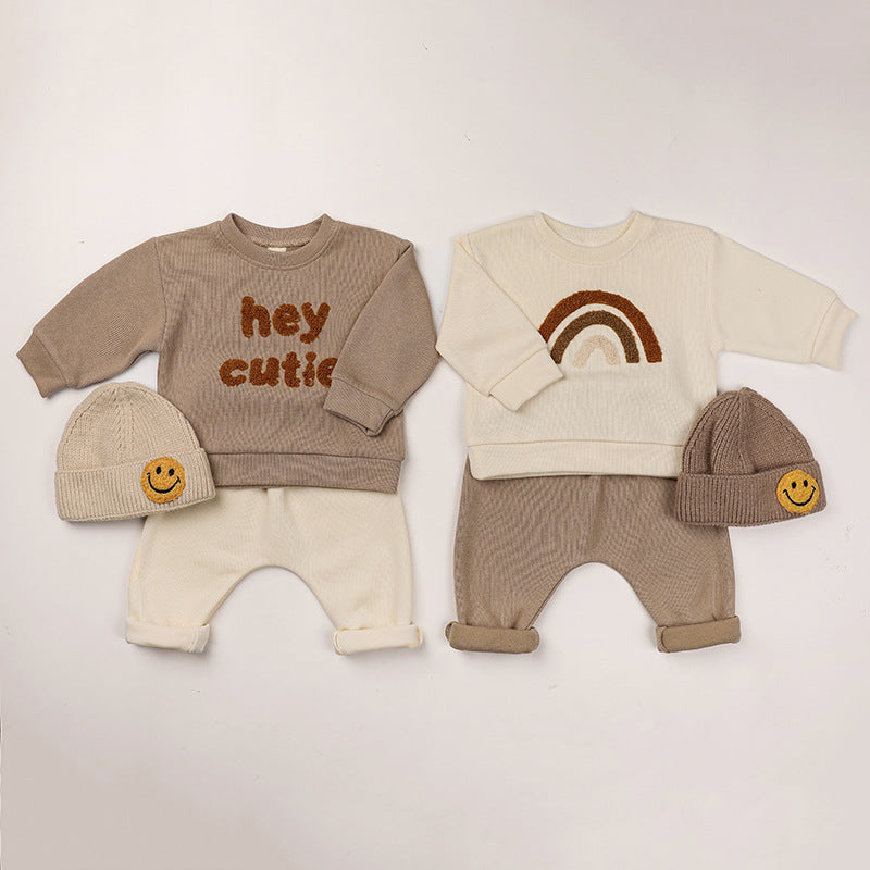 Baby Rainbow & Letter Graphic Hoodies And Pants Sets by MyKids-USA™