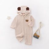 Baby Cartoon Bear Embroidered Pattern Waffle Fabric Long Sleeve Romper by MyKids-USA™