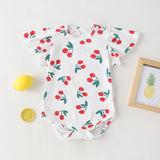 Baby Girl Cherry Print Pattern Mesh Patchwork Design Round-Collar Short-Sleeved Summer Dress Onesies by MyKids-USA™