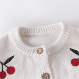 Baby Girl 1pc Cherry Embroidered Graphic Crotch Knitted Bodysuit & Button Front Sweater Coat Sets by MyKids-USA™