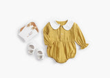 Baby Girl Doll Collar Design Solid Color Long Sleeve Onesies With Buttons by MyKids-USA™