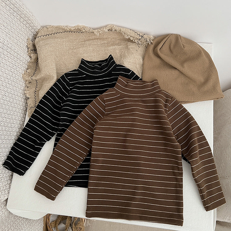 Baby Striped Pattern High Turtle Nack Soft Cotton Comfy Shirt by MyKids-USA™