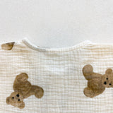 Baby Girl Bear Print Pattern Round Collar Shirt Top Combo Short Pants Sets In Summer Outfit Wearing by MyKids-USA™