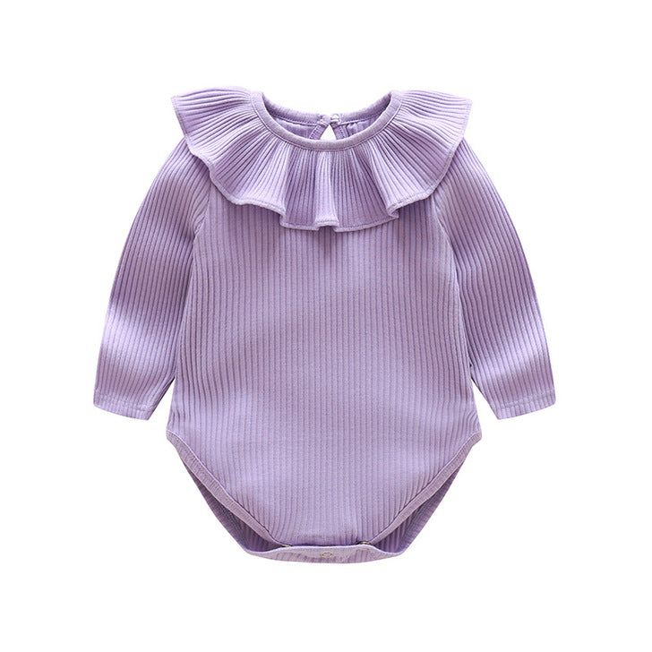 Baby Solid Color Ruffle & Buttoned Design Long-Sleeved O-Neck Onesies by MyKids-USA™