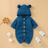 Baby 1pcs Cable Knitted Graphic Button Front Design Rompers With Hairball Patched Hat by MyKids-USA™