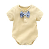 Baby Boy And Girl Solid Color Bow Tie Design Short Sleeve Buttoned Onesies by MyKids-USA™