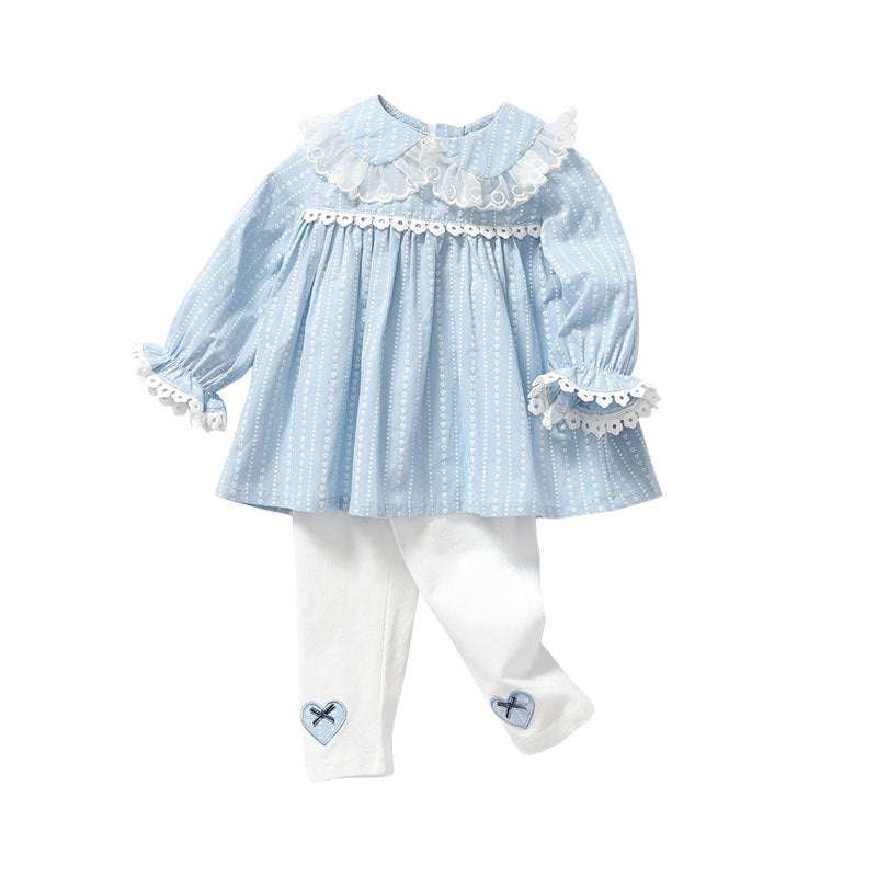 Baby Girl Heart Pattern Ruffle Doll Neck Shirt Combo Embroidered Pants Sets by MyKids-USA™