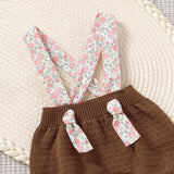 Baby Girl Ditsy Flower Sling Knitted Shorts Overalls With Headband by MyKids-USA™