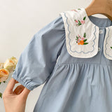 Baby Girl Solid Color Embroidered Doll Neck Beautiful Onesies Dress by MyKids-USA™