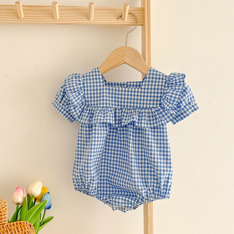 Baby Plaid Pattern Square Neck Puff Sleeves Onesies & Dress by MyKids-USA™