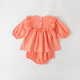 Baby Girl Solid Color Frill Trim Design Long-Sleeve Tops Combo Triangle Shorts Sets by MyKids-USA™