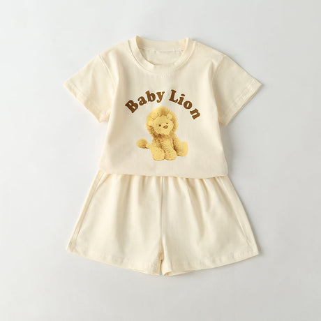 Baby Cartoon Animal & Slogan Pattern Short Sleeved Tee Combo Solid Shorts Sets by MyKids-USA™