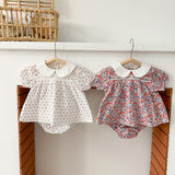 Baby Girl Doll Collar Floral Print Dress Combo Floral Print Shorts In Sets Summer Outfit Wearing by MyKids-USA™