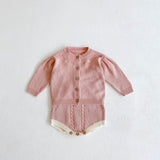 Baby Girl 1pcs Crochet Knitting Graphic Contrast Onesies & Floral Embroidered Cardigan Sets by MyKids-USA™