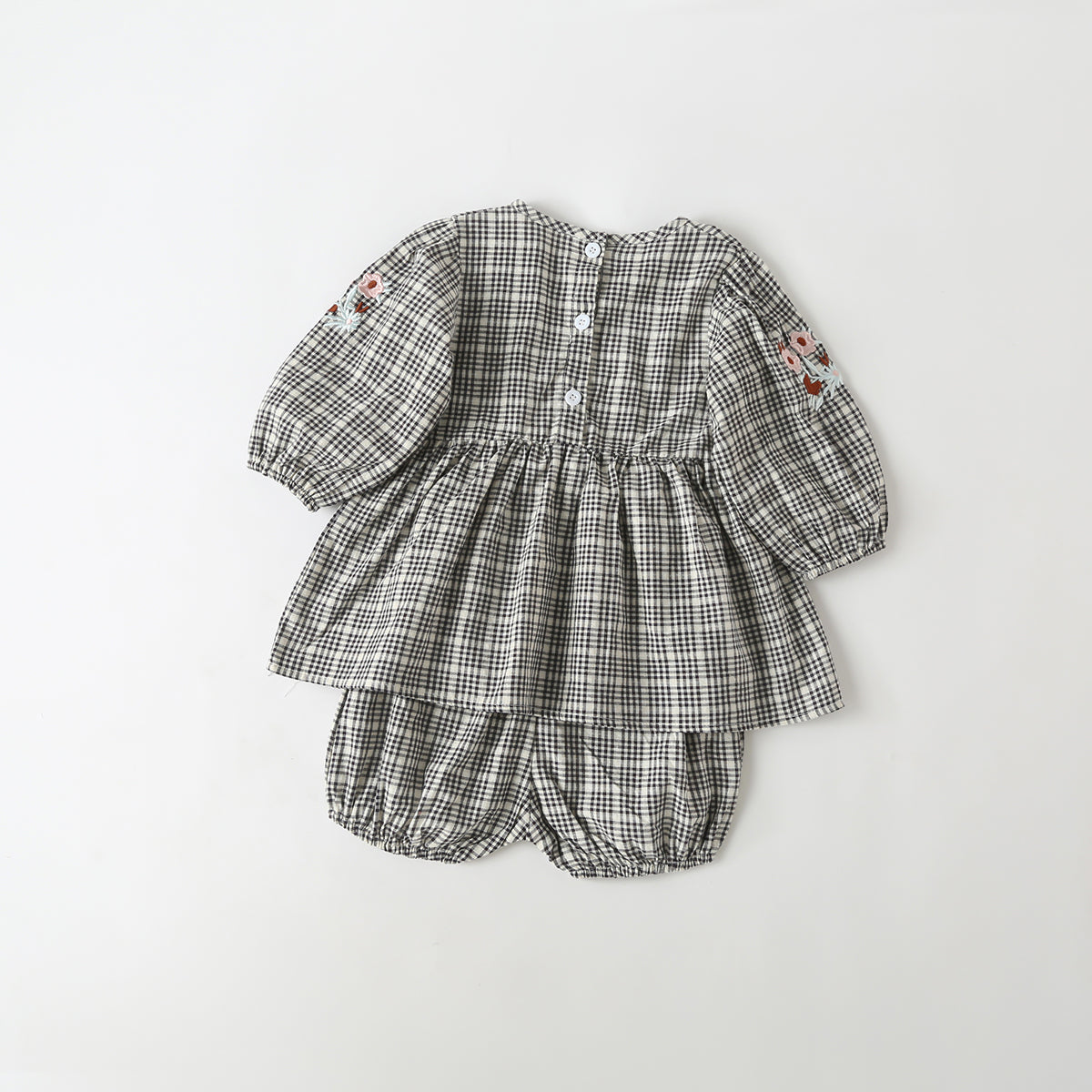 Baby Girl Floral Embroidered Pattern Plaid Graphic A-Line Tops Combo Shorts Sets by MyKids-USA™