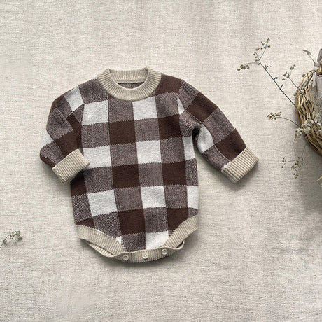 Baby Plaid Graphic Long Sleeve Crewneck Knit Thickened Onesies by MyKids-USA™