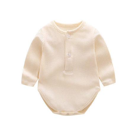 Baby Solid Color Ruffle & Buttoned Design Long-Sleeved O-Neck Onesies by MyKids-USA™