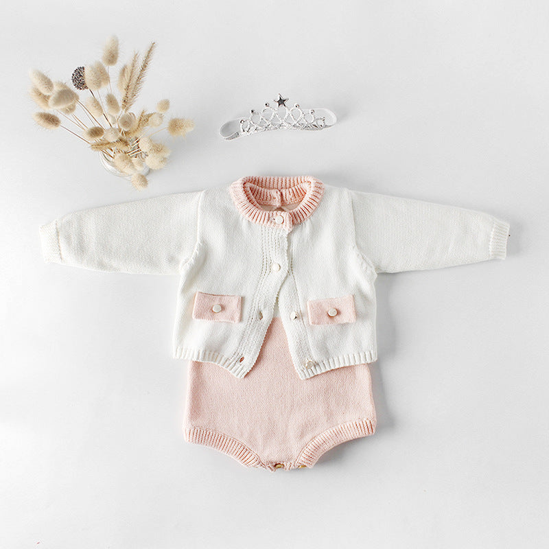 Baby Girl 1pcs Contrast Longsleeve Knit Bodysuit & Cardigan 1-Pieces Sets by MyKids-USA™