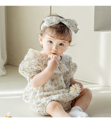 Baby Girl Flower Pattern Flying Sleeves Onesies & Clothing Sets With Headband by MyKids-USA™