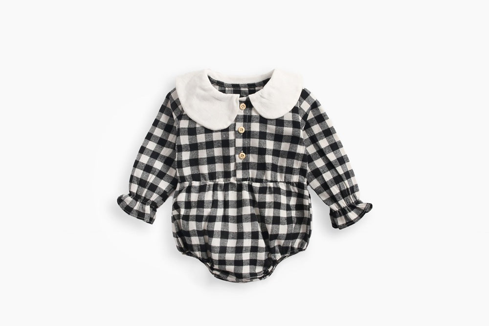 Baby Girl Plaid Pattern Doll Collar Design Long Sleeve Onesies With Buttons by MyKids-USA™