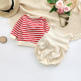 Baby Striped Pattern Shirt Combo Cartoon Graphic Corduroy Fabric Strap Onesies Sets by MyKids-USA™