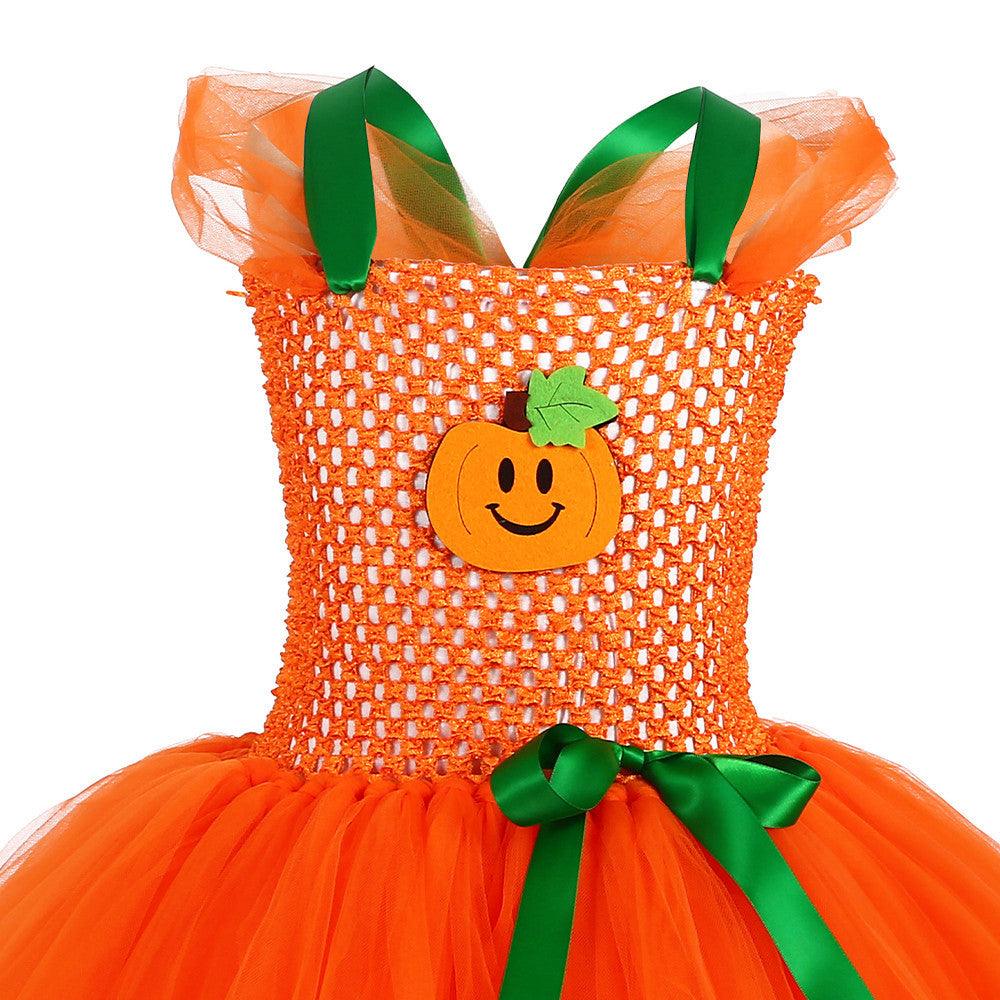 Children’s Halloween Pumpkin Tutu Dress With 3-Pieces Jewelry by MyKids-USA™ - Vysn