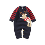 Baby Cartoon Elk Graphic Side Striped Sleeve Knitted Romper by MyKids-USA™