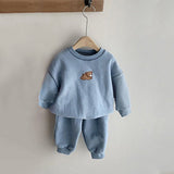 Baby Cartoon Bear Patched Graphic Hoodies Combo Solid Trousers Casual 2 Pieces Sets by MyKids-USA™