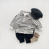 Baby Cute Bear Embroidered & Striped Pattern Polo Neck Cotton Hoodies by MyKids-USA™