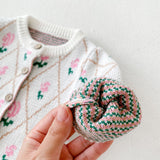 Baby Girl 1pcs Allover Roses Embroidered Graphic Crotch Bodysuit & Cardigan Handmade Knitted Sets by MyKids-USA™