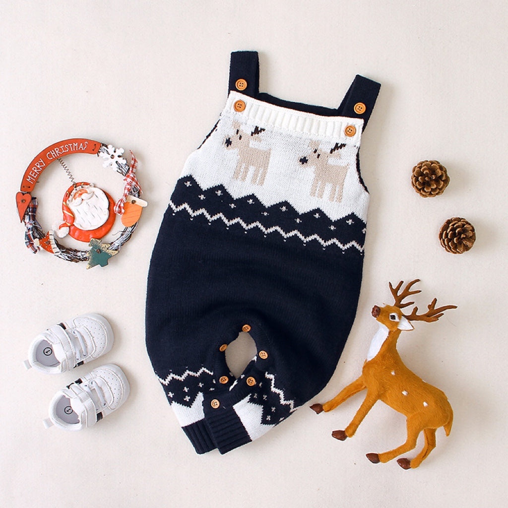 Baby Christmas Elk Pattern Srappy Design Sweater Rompers by MyKids-USA™