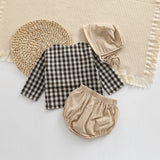 Baby Plaid Graphic Tops And Solid Shorts With Hat 1Pieces Sets by MyKids-USA™