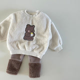 Baby Bear Embroidered Pattern Plush Hoodies Combo Pants  Pieces Sets by MyKids-USA™