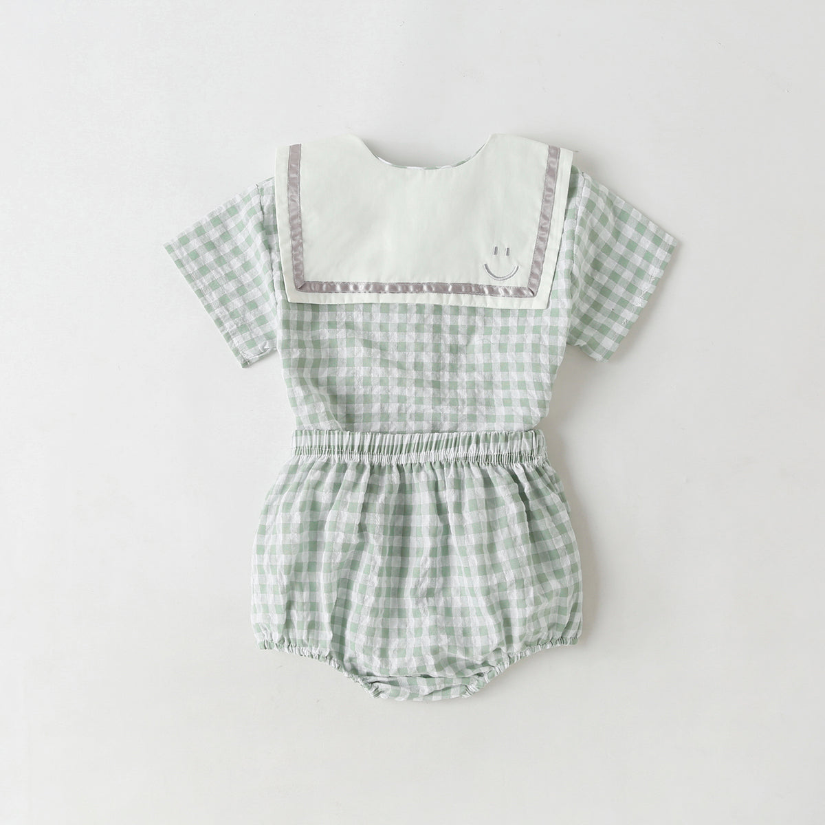 Baby Girl 1pcs Plaid Pattern Contrast Tape Lapel Design Combo Shorts Sets by MyKids-USA™